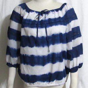 NEW Womens Ladies RALPH LAUREN Navy & White Stripe Cotton Peasant Top S